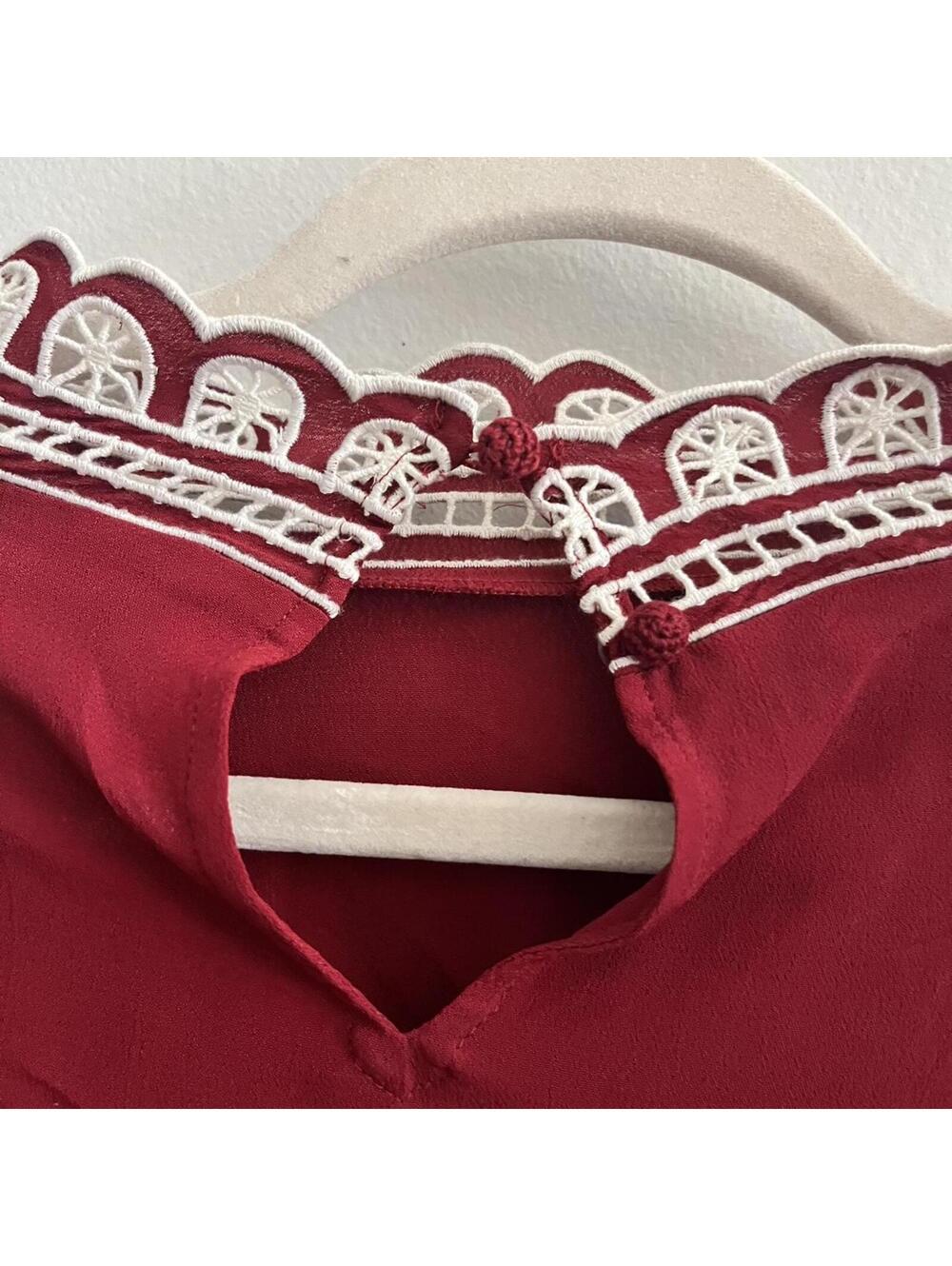 Farm Rio Burgundy Bicolor Palm Tree Embroidery Blouse - Picture 8 of 9